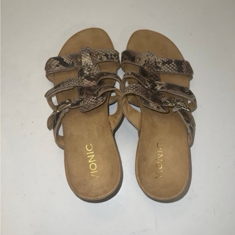 Vionic Radia Wedge Sandals Adjustable Triple Strap Snakeskin Slides - Picture 5 of 7